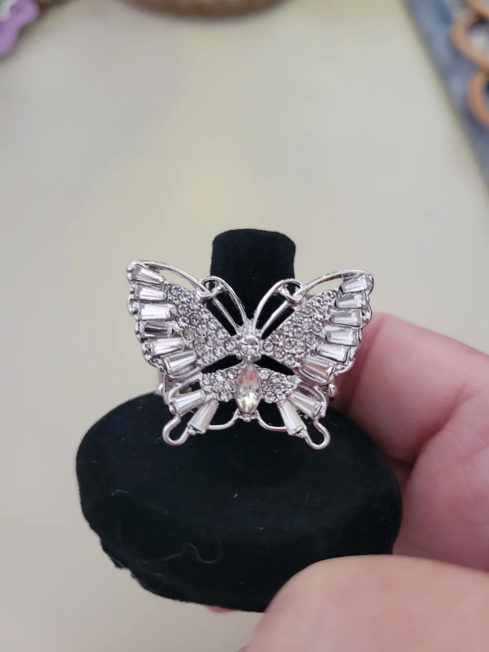 paparazzi Silver Crystal Butterfly Ring